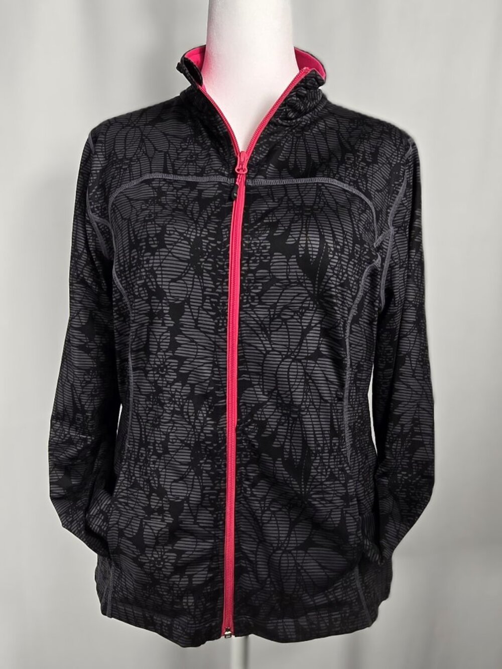 Mondetta Large Athletic Jacket Gray Black Pink Zip Thumbhole Activewear